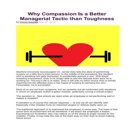 Why Compassion Is a Better Managerial Tactic than Toughness by Emma Seppala