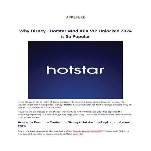 Why Disney+ Hotstar Mod APK VIP Unlocked 2024 is So Popular
