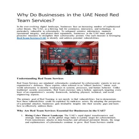 Why Do Businesses in the UAE Need Red Team Services