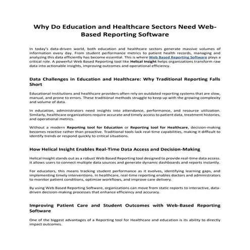 Why Do Education and Healthcare Sectors Need Web Based Reporting ...