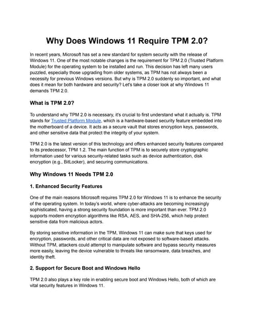 Windows 11 requires TPM for enhanced security enabling