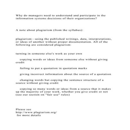 Why Do Managers Need To Understand And Participate In The Informatio docx