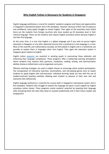 Secondary School English Tuition for O Level. | PDF