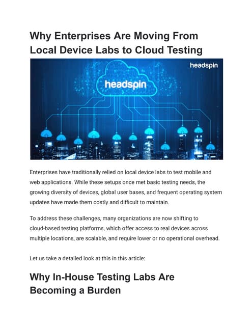 Why Enterprises Are Moving From Local Device Labs to Cloud Testing?