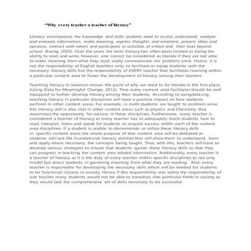Why every teacher a teacher of literacy
