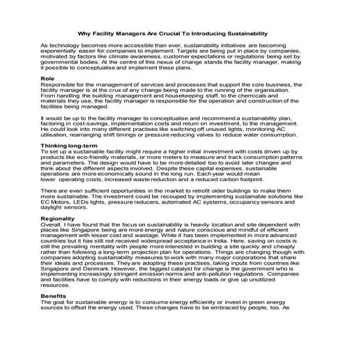 Why facility managers are crucial to introducing sustainability