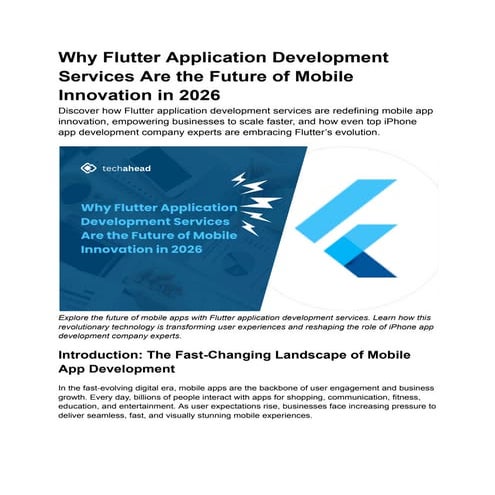 Why Flutter Application Development Services Are the Future of Mobile Innovat...
