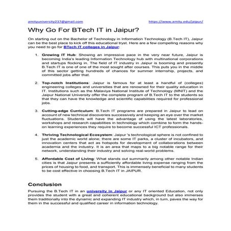 Why Go For BTech IT in Jaipur?| Amity Jaipur