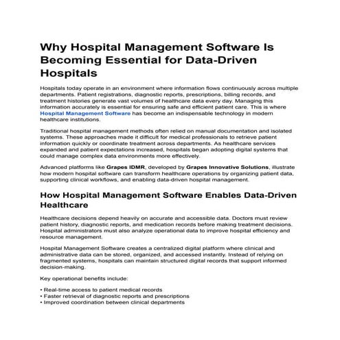 Why Hospital Management Software Is Becoming Essential for Data-Driven ...