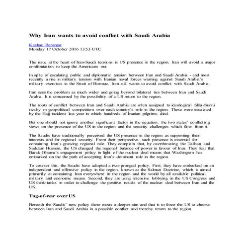 Why iran wants to avoid conflict with saudi arabia