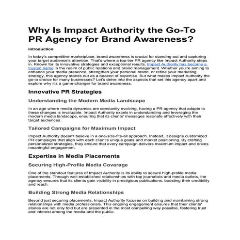 What Makes Impact Authority PR Agency the Right Choice for Your ...