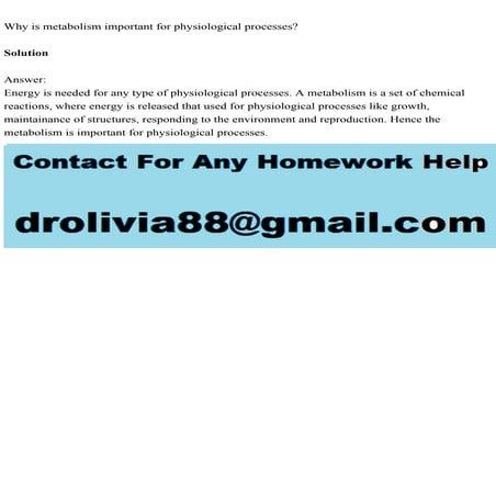 Why is metabolism important for physiological processesSolution.pdf