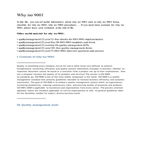 Why iso 9001