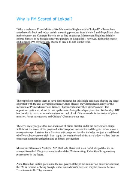 Why is pm scared of lokpal