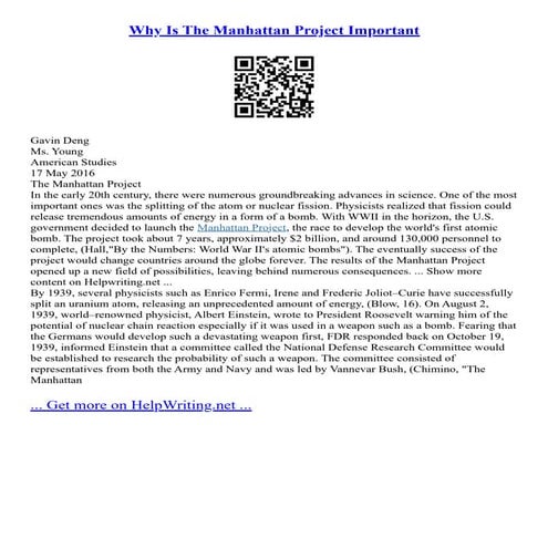 Why Is The Manhattan Project Important | PDF