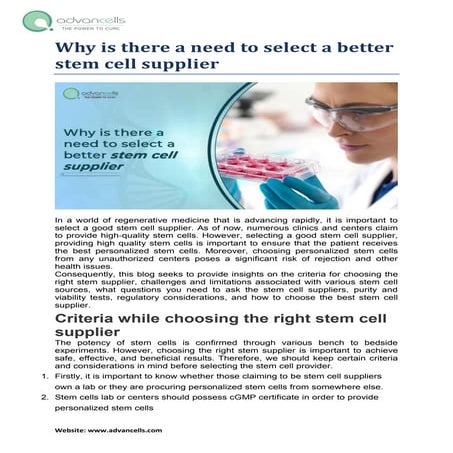 Why is there a need to select a better stem cell supplier