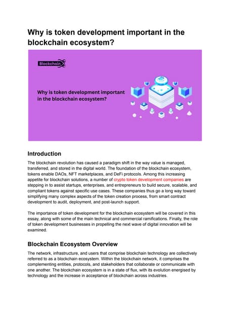 Why is token development important in the blockchain ecosystem?