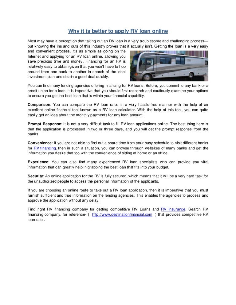 Why It Is Better To Apply Rv Loan Online