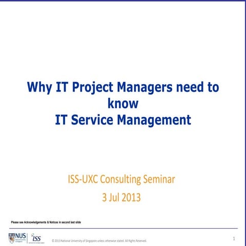 Why IT Project Managers need to know IT Service Management - By Mr Goh Boon Nam