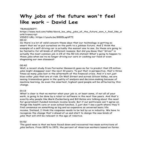 Why jobs of the future won't feel like work – David Lee