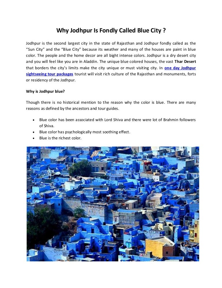 Why jodhpur is fondly called blue city
