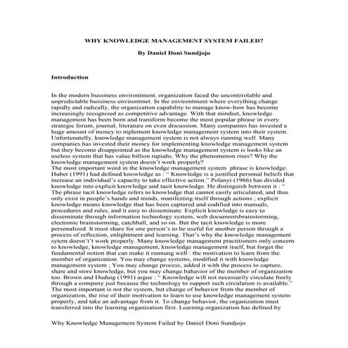 WHY KNOWLEDGE MANAGEMENT SYSTEM FAILED by DANIEL DONI SUNDJOJO