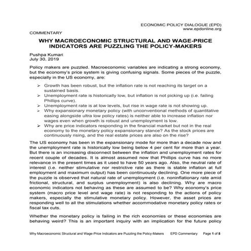 Why Macroeconomic Structural and Wage-Price Indicators are Puzzling the Polic...