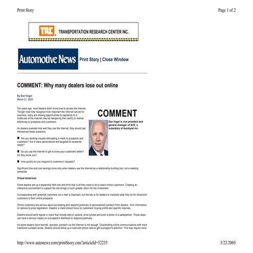 Why manydealersloseoutonline d.vogel an 03-21-05