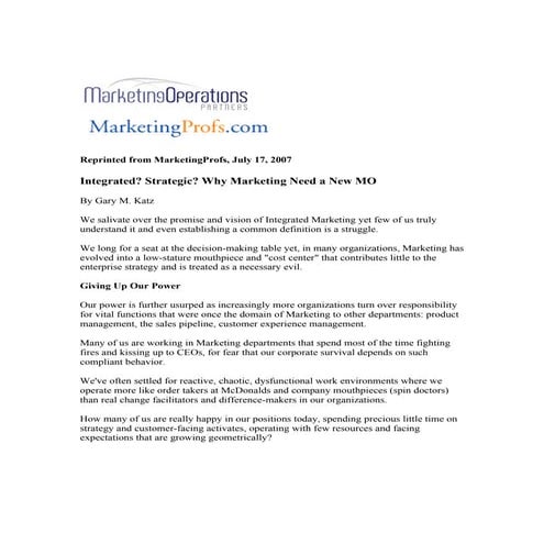 Why Marketing Needs a New MO