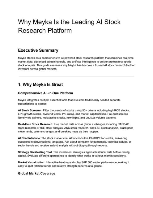Why Meyka Is the Leading AI Stock Research Platform