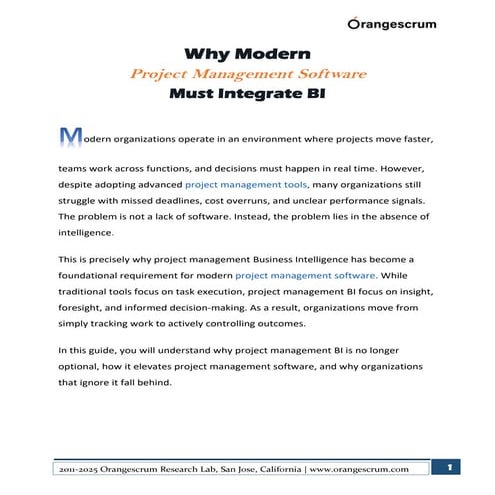 Why Modern Project Management Software Must Integrate BI | PDF