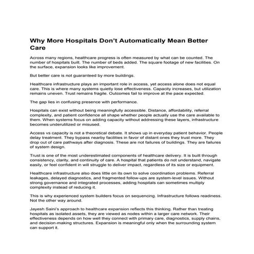Why More Hospitals Don’t Automatically Mean Better Care – Jayesh Saini ...