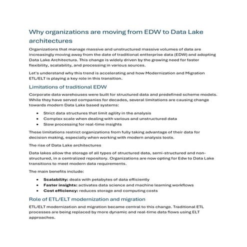 Why Organizations Are Shifting from EDW to Data Lake Architectures