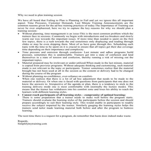 Why plan for a training program