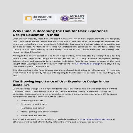 Why Pune Is Becoming the Hub for User Experience Design Education in ...