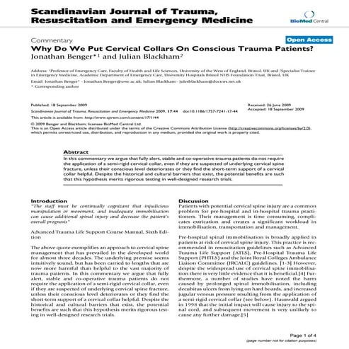 Why put collars on concious trauma patients