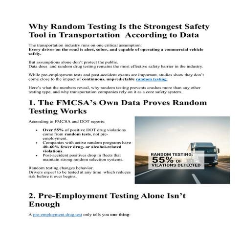 Why Random Testing Is the Strongest Safety Tool in Transportation  According ...