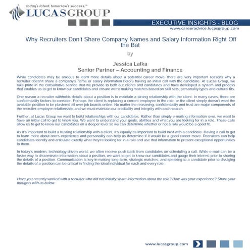 Why Recruiters Don’t Share Company Names and Salary Information Right Off the Bat