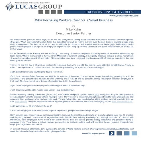 Why Recruiting Workers Over 50 is Smart Business