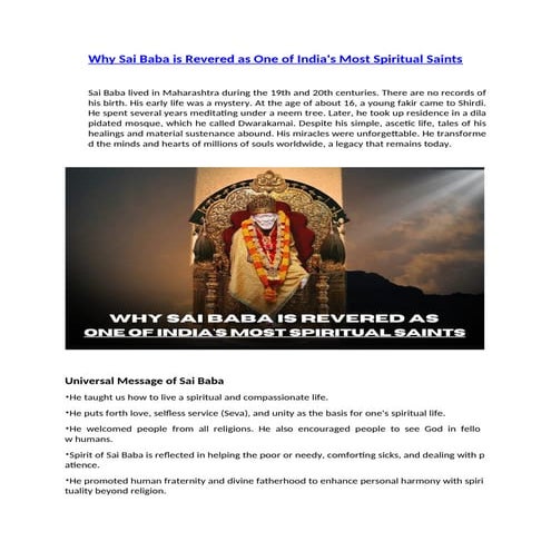 Why Sai Baba is Revered as One of India's Most Spiritual Saints