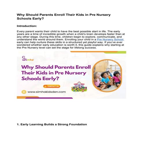 Why Should Parents Enroll Their Kids in Pre Nursery Schools Early.docx