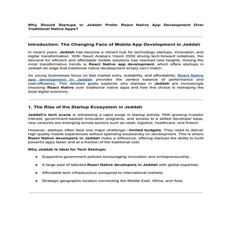 Why Should Startups in Jeddah Prefer React Native App Development Over ...