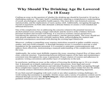 Why Should The Drinking Age Be Lowered To 18 Essay