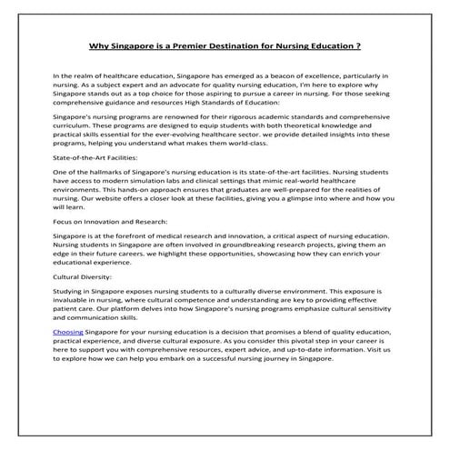 The Future of Nursing in Singapore: Trends and Opportunities for ...