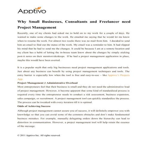 Why small businesses, consultants and freelancer need project management