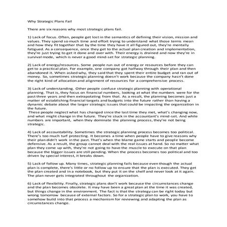 Why strategic plans fail