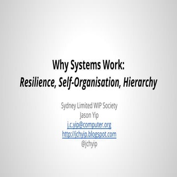 Why Systems Work:  Resilience, Self-organisation, Hierarchy