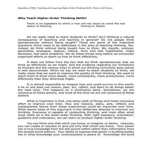 Why teach higher higher order thinking skills