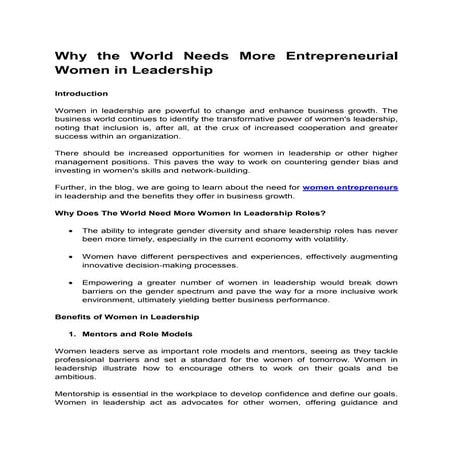 Why the World Needs More Entrepreneurial Women in Leadership | PDF