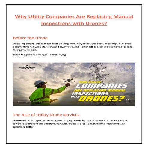 Why Utility Companies Are Replacing Manual Inspections with Drones?